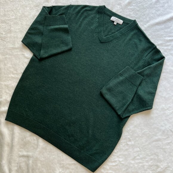 TURNBURY Men’s Forest Green Extra Fine Merino Wool V-Neck Pullover Sweater L - Picture 2 of 9